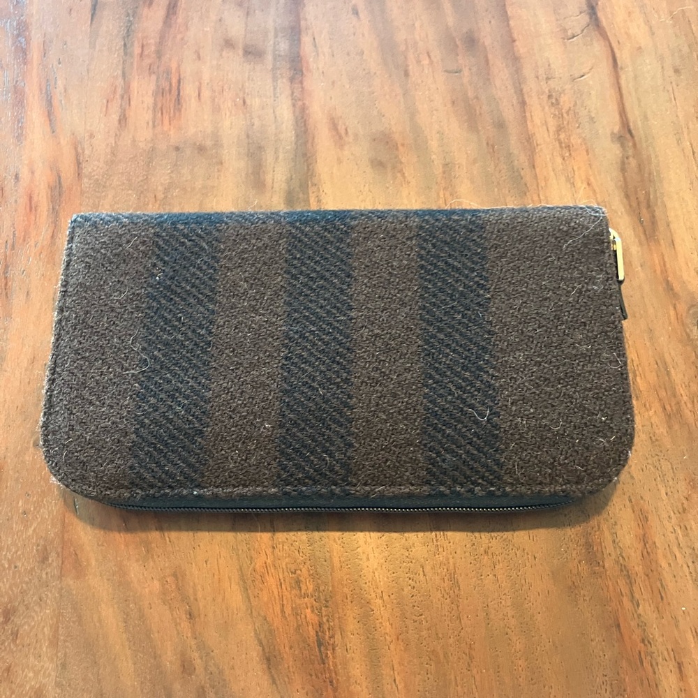 Burberry Brown and Black Striped Zip Wallet